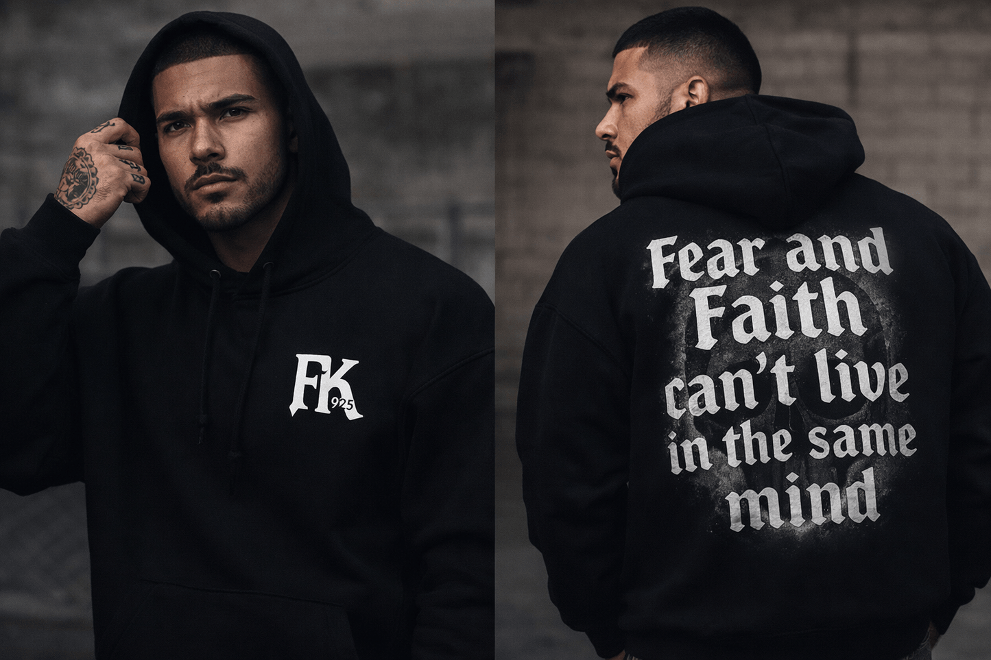 “Fear & Faith Hoodie – FK925 Streetwear | Gothic Skull Graphic Motivation Hoodie” - FkA925