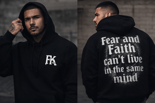“Fear & Faith Hoodie – FK925 Streetwear | Gothic Skull Graphic Motivation Hoodie” - FkA925