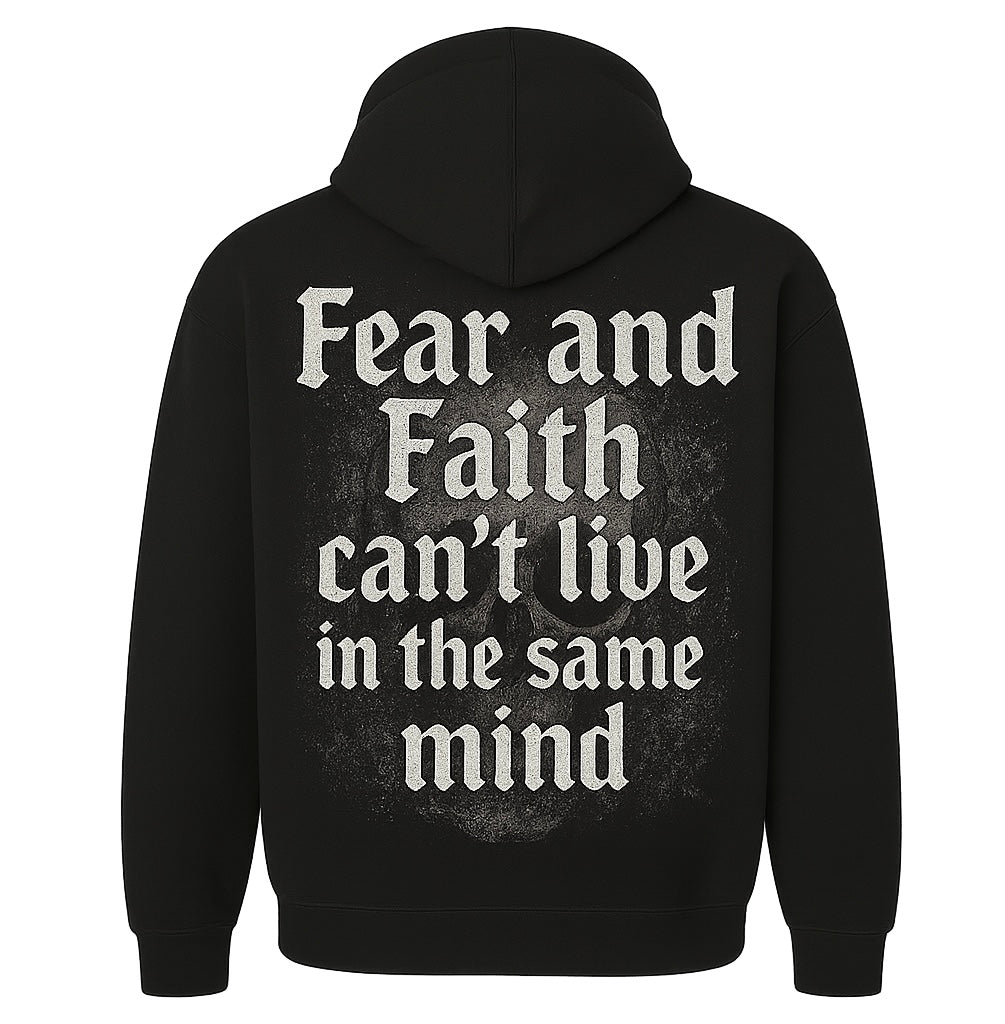 “Fear & Faith Hoodie – FK925 Streetwear | Gothic Skull Graphic Motivation Hoodie” - FkA925